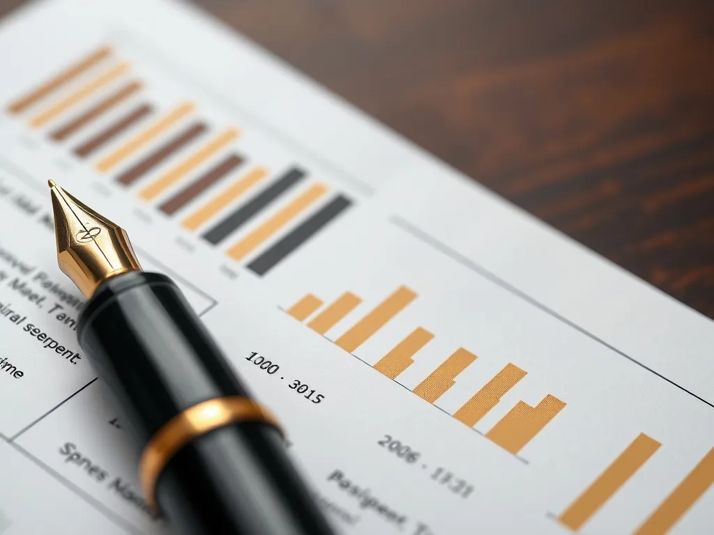 A close up of a fountain pen on a professional financial doc